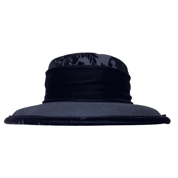 Talbots Women’s Black Velvet & Damask Wide Brim Hat Elegant Floral Pattern main image 6